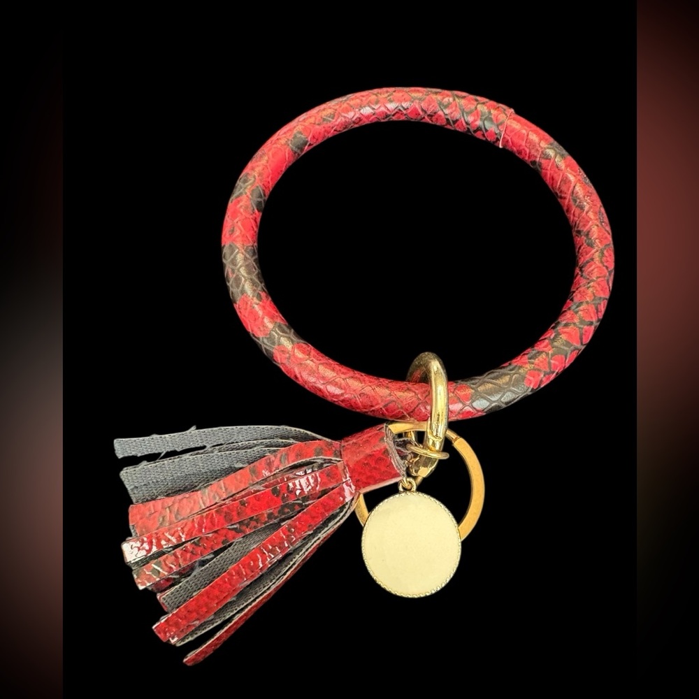 Red and Black Snake Print Keychain Bracelet